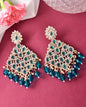VOJ Traditional Gold-Polished Green & White AD Stone Statement Earrings