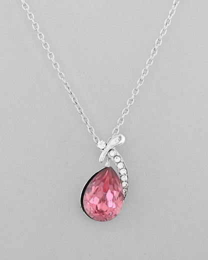 VOJ Silver Plated Chan with Pink and White AD stone Studded Pendant and Earrings Set