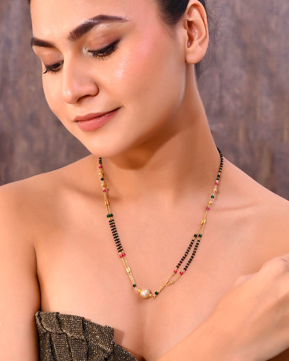 VOJ Gold-Polished AD-Studded & Beaded Layered Mangalsutra