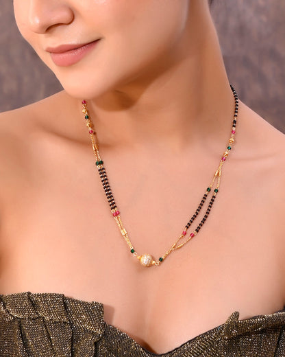 VOJ Gold-Polished AD-Studded & Beaded Layered Mangalsutra