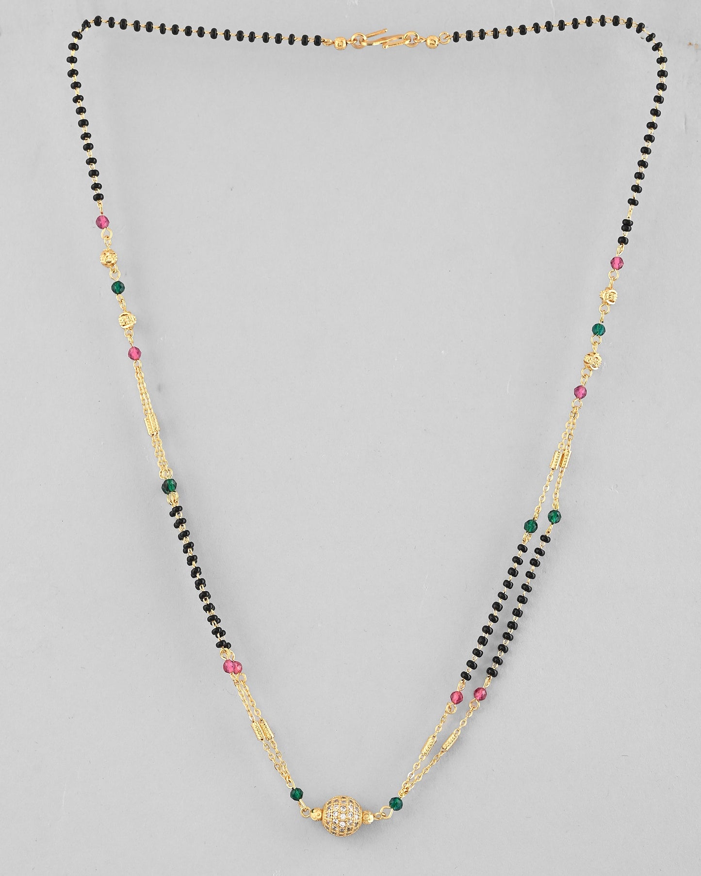 VOJ Gold-Polished AD-Studded & Beaded Layered Mangalsutra