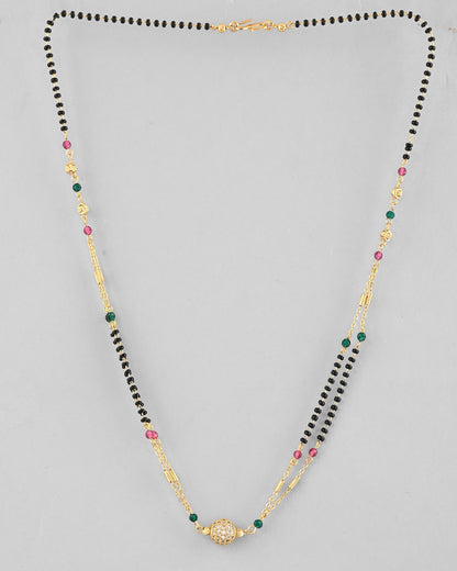 VOJ Gold-Polished AD-Studded & Beaded Layered Mangalsutra