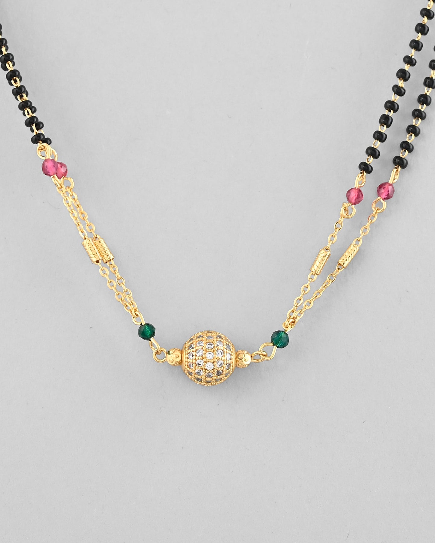 VOJ Gold-Polished AD-Studded & Beaded Layered Mangalsutra