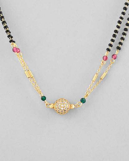 VOJ Gold-Polished AD-Studded & Beaded Layered Mangalsutra