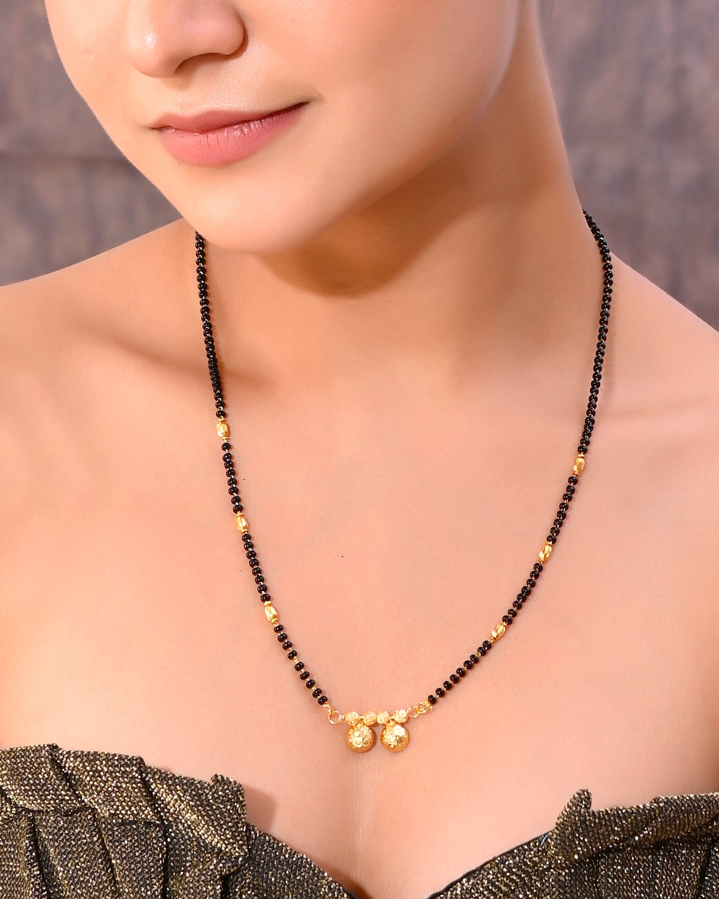 VOJ Gold-Polished Beaded Mangalsutra