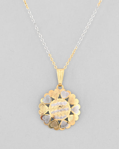 VOJ White and Yellow Gold-Polished Chain With Flower shaped Pandent And Flower shaped Earrings