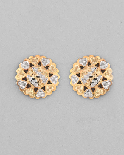 VOJ White and Yellow Gold-Polished Chain With Flower shaped Pandent And Flower shaped Earrings