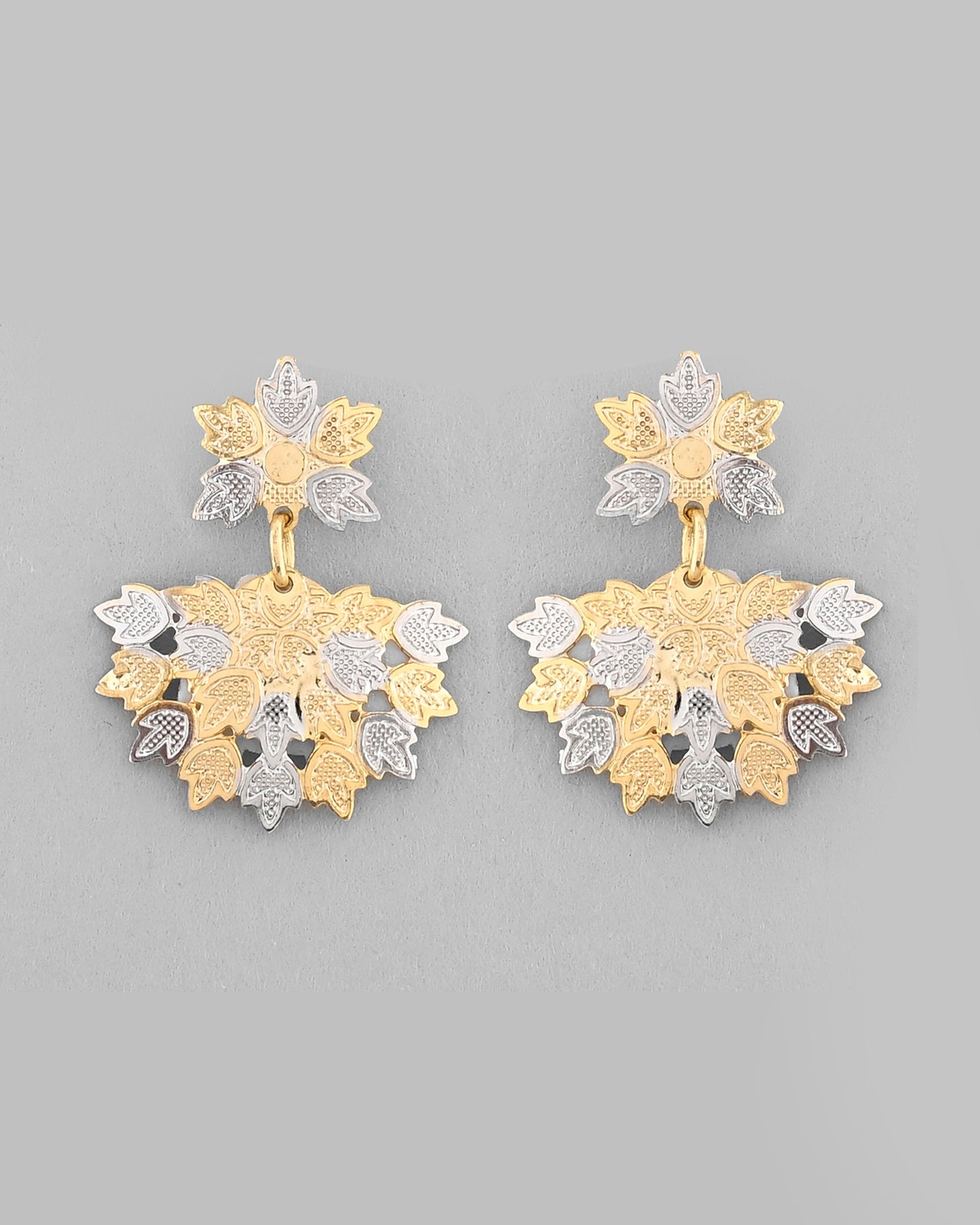 VOJ White and Yellow Gold-Polished Chain With Leaf shaped Pandent And Leaf shaped Earrings
