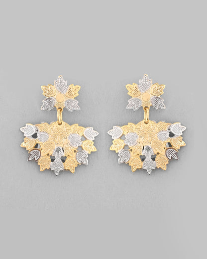 VOJ White and Yellow Gold-Polished Chain With Leaf shaped Pandent And Leaf shaped Earrings