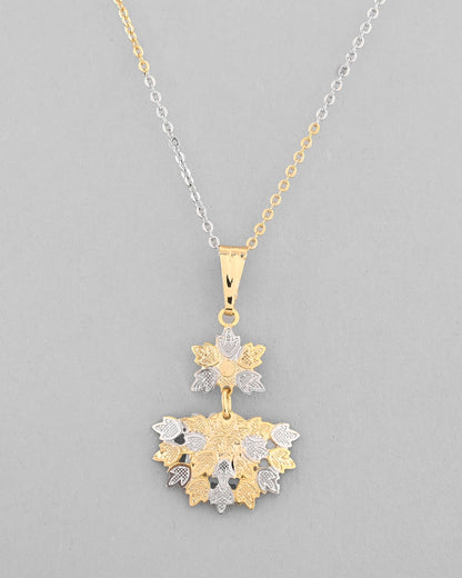 VOJ White and Yellow Gold-Polished Chain With Leaf shaped Pandent And Leaf shaped Earrings