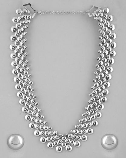 VOJ Silver Plated Long Necklace With Earrings Set