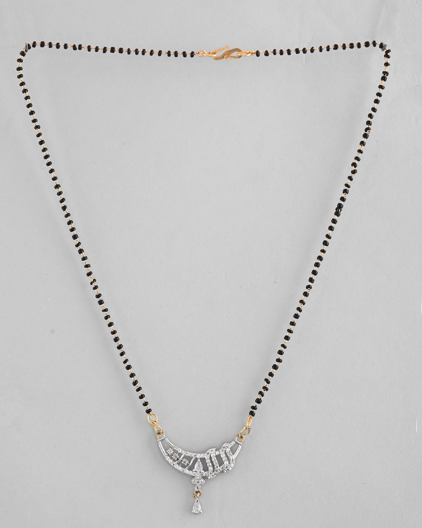 VOJ Silver-Plated AD Stone And Beaded Mangalsutra