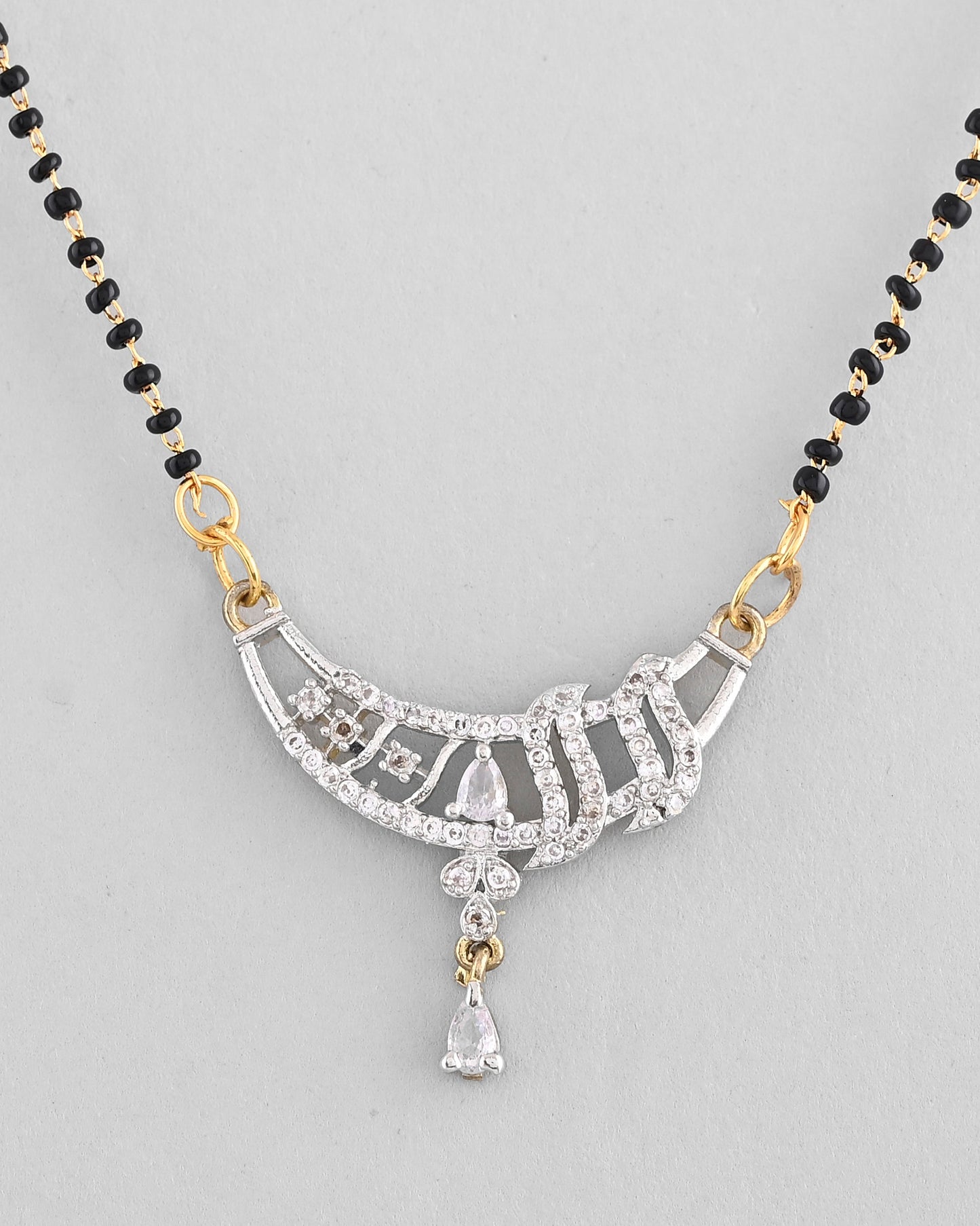VOJ Silver-Plated AD Stone And Beaded Mangalsutra