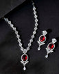 VOJ Silver-Plated White And Maroon Colour AD-Studded Jewellery Set