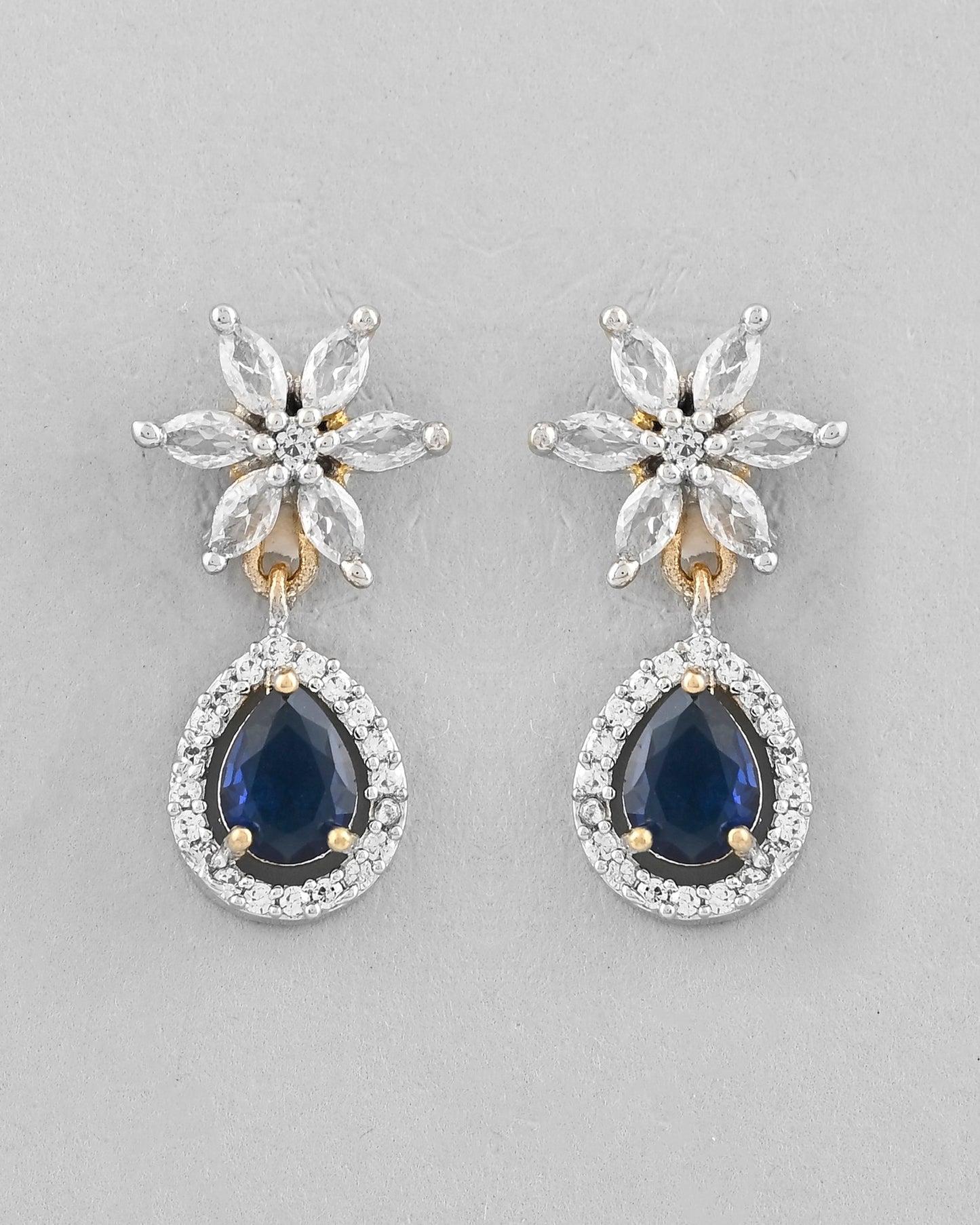 VOJ Gold-Polished White And Blue Colour AD-Studded Jewellery Set