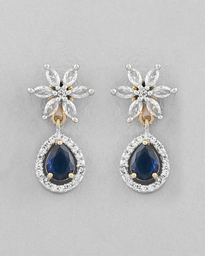 VOJ Gold-Polished White And Blue Colour AD-Studded Jewellery Set