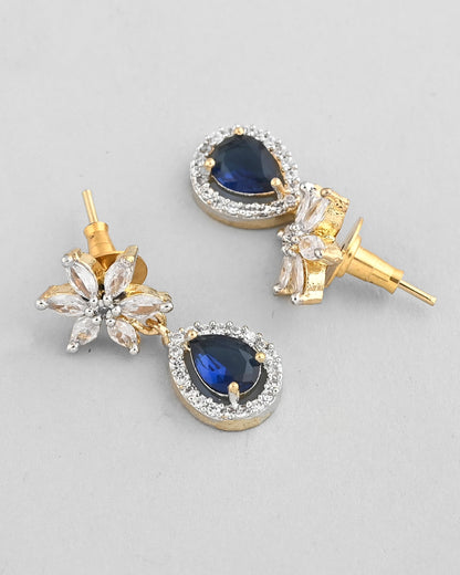 VOJ Gold-Polished White And Blue Colour AD-Studded Jewellery Set