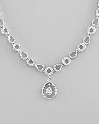 VOJ Silver-Plated AD-Studded Designer Jewellery Set