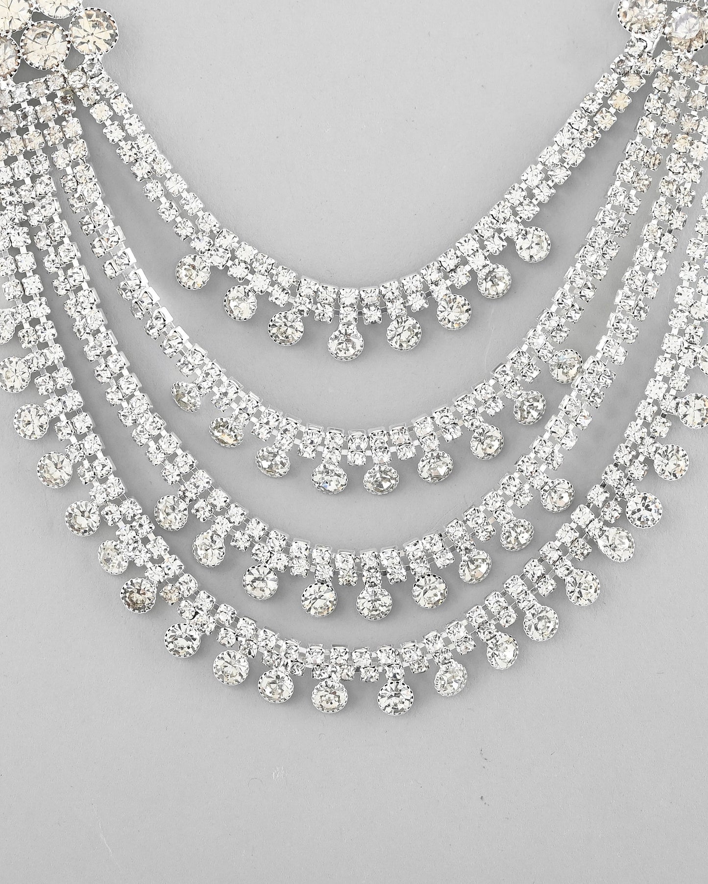 VOJ Silver Plated Stone Studded Multi Layer Jewellery Set