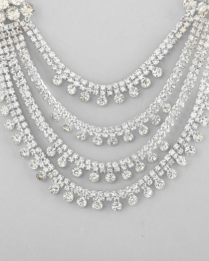 VOJ Silver Plated Stone Studded Multi Layer Jewellery Set