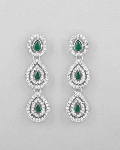 VOJ AD Studded with White and Green Stone Layered Jewellery Set