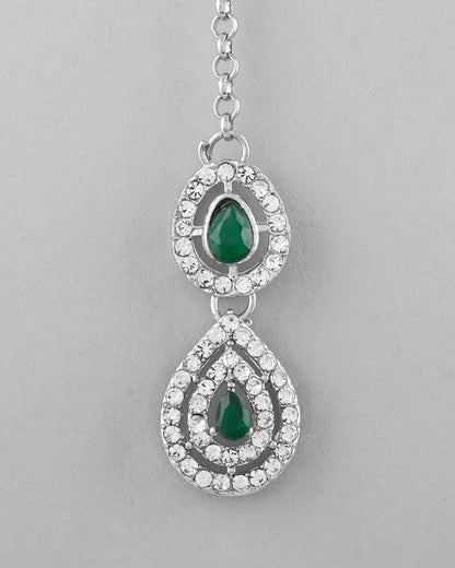 VOJ AD Studded with White and Green Stone Layered Jewellery Set
