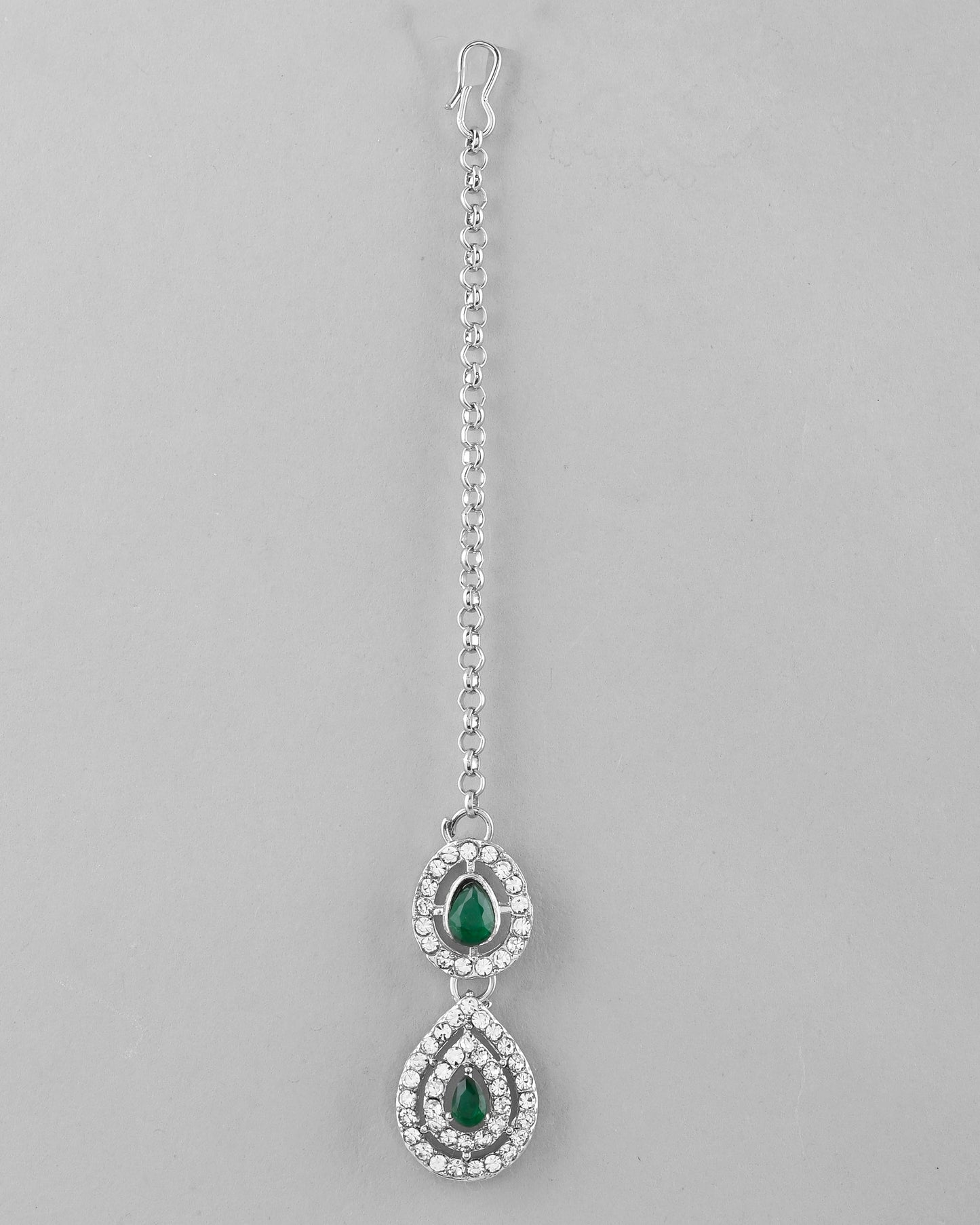 VOJ AD Studded with White and Green Stone Layered Jewellery Set