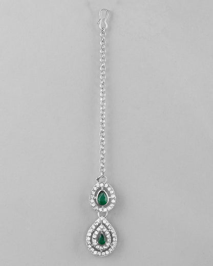 VOJ AD Studded with White and Green Stone Layered Jewellery Set