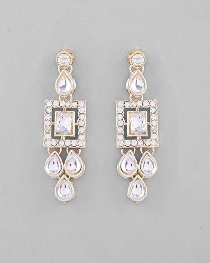 VOJ Silver Plated Stone Studded Designer Necklace With Earrings And Mangtikka