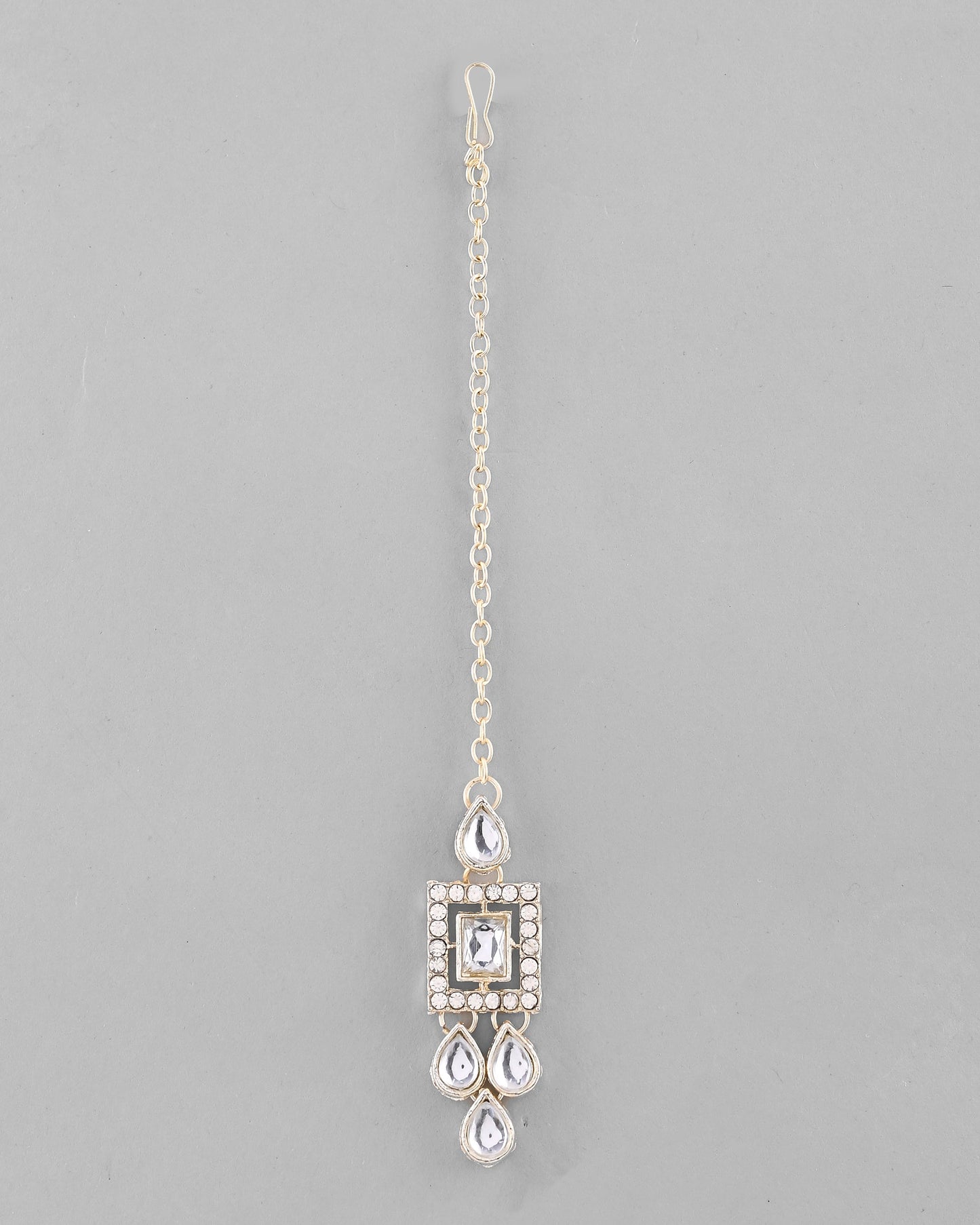 VOJ Silver Plated Stone Studded Designer Necklace With Earrings And Mangtikka