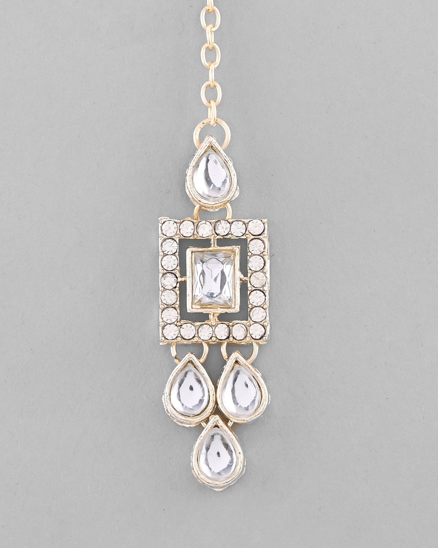 VOJ Silver Plated Stone Studded Designer Necklace With Earrings And Mangtikka