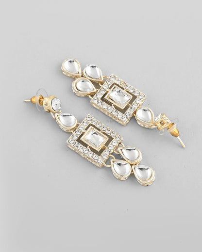 VOJ Silver Plated Stone Studded Designer Necklace With Earrings And Mangtikka