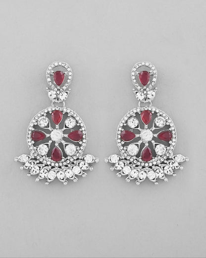 VOJ Silver Plated Pink AD Stone Studded Designer Jewellery Set With Mangtikka