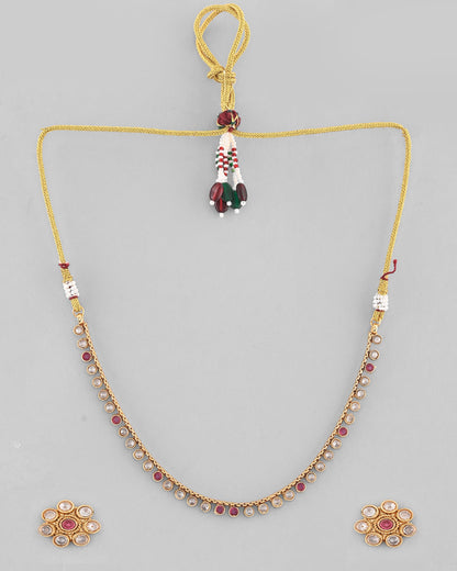VOJ Gold-Polished Designer Handcrafted Necklace With Earrings