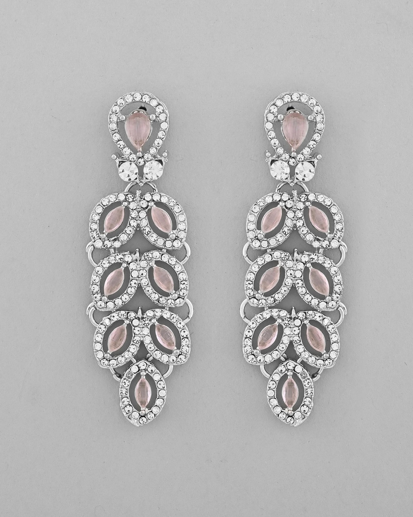 VOJ Silver Plated Baby Pink AD Stone Studded Designer Jewellery Set With Mangtikka