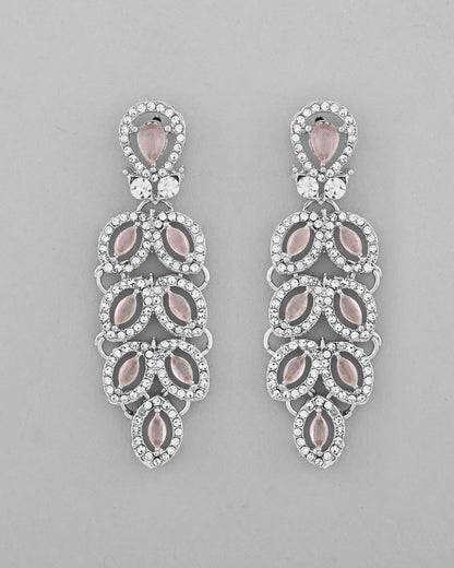 VOJ Silver Plated Baby Pink AD Stone Studded Designer Jewellery Set With Mangtikka