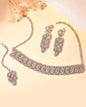 VOJ Silver Plated Baby Pink AD Stone Studded Designer Jewellery Set With Mangtikka