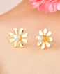 VOJ Gold-Polished Flower Shaped Pearl Stud Earrings