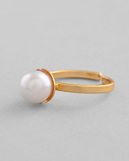 VOJ Gold-Polished One Pearl Ring