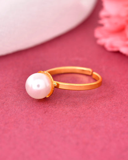 VOJ Gold-Polished One Pearl Ring