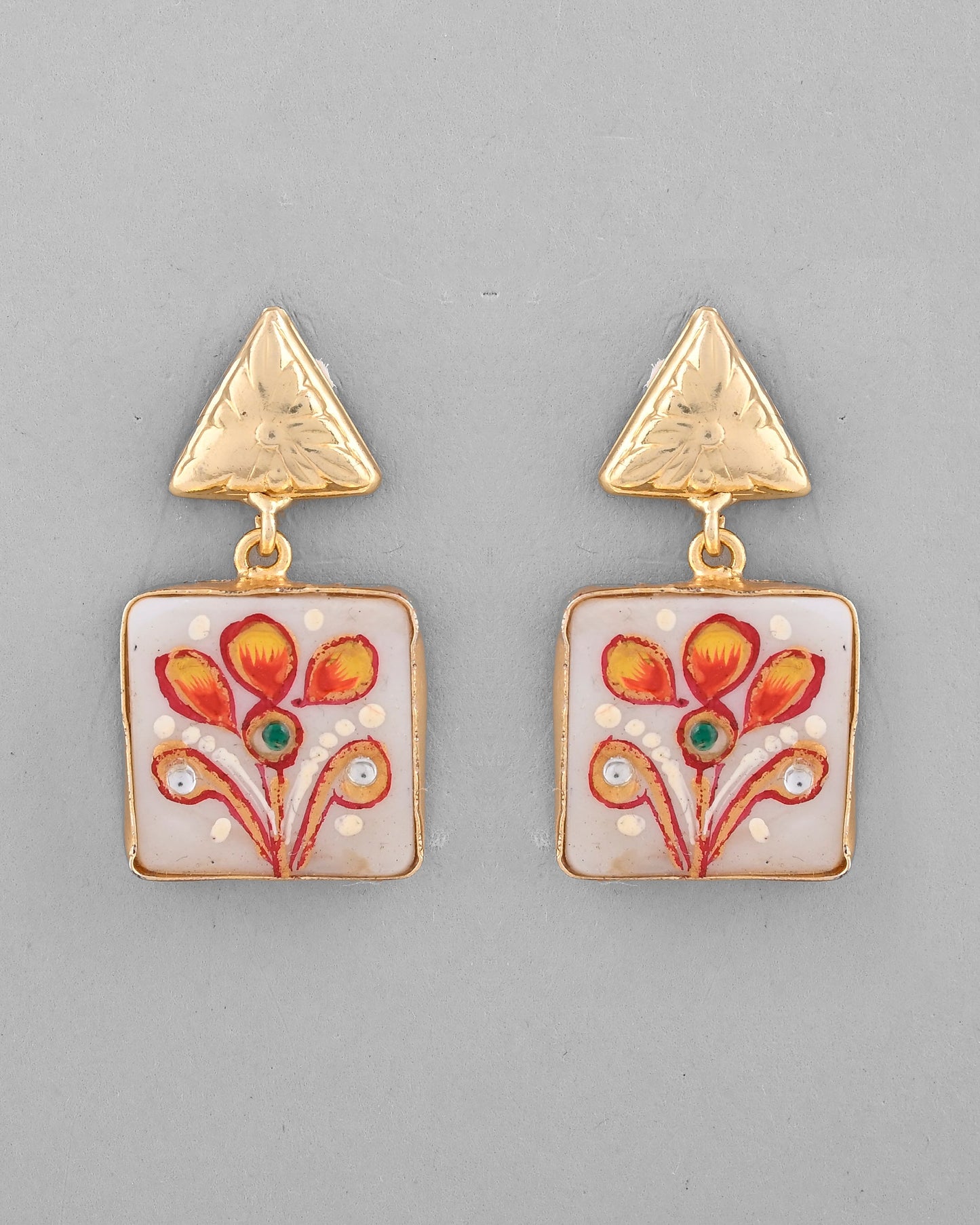 VOJ Gold-Polished Hand Painted Drop Stud Earrings