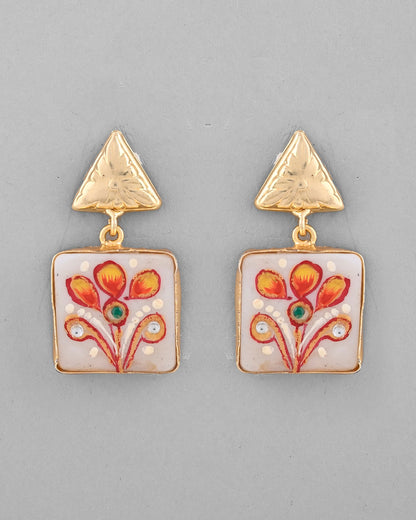 VOJ Gold-Polished Hand Painted Drop Stud Earrings