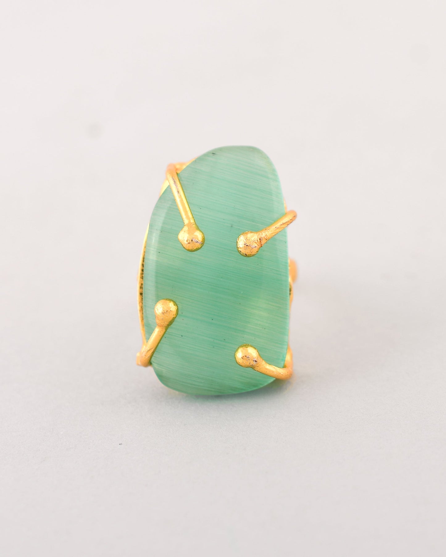 VOJ Gold-Polished Big Green Stone Studded Ring