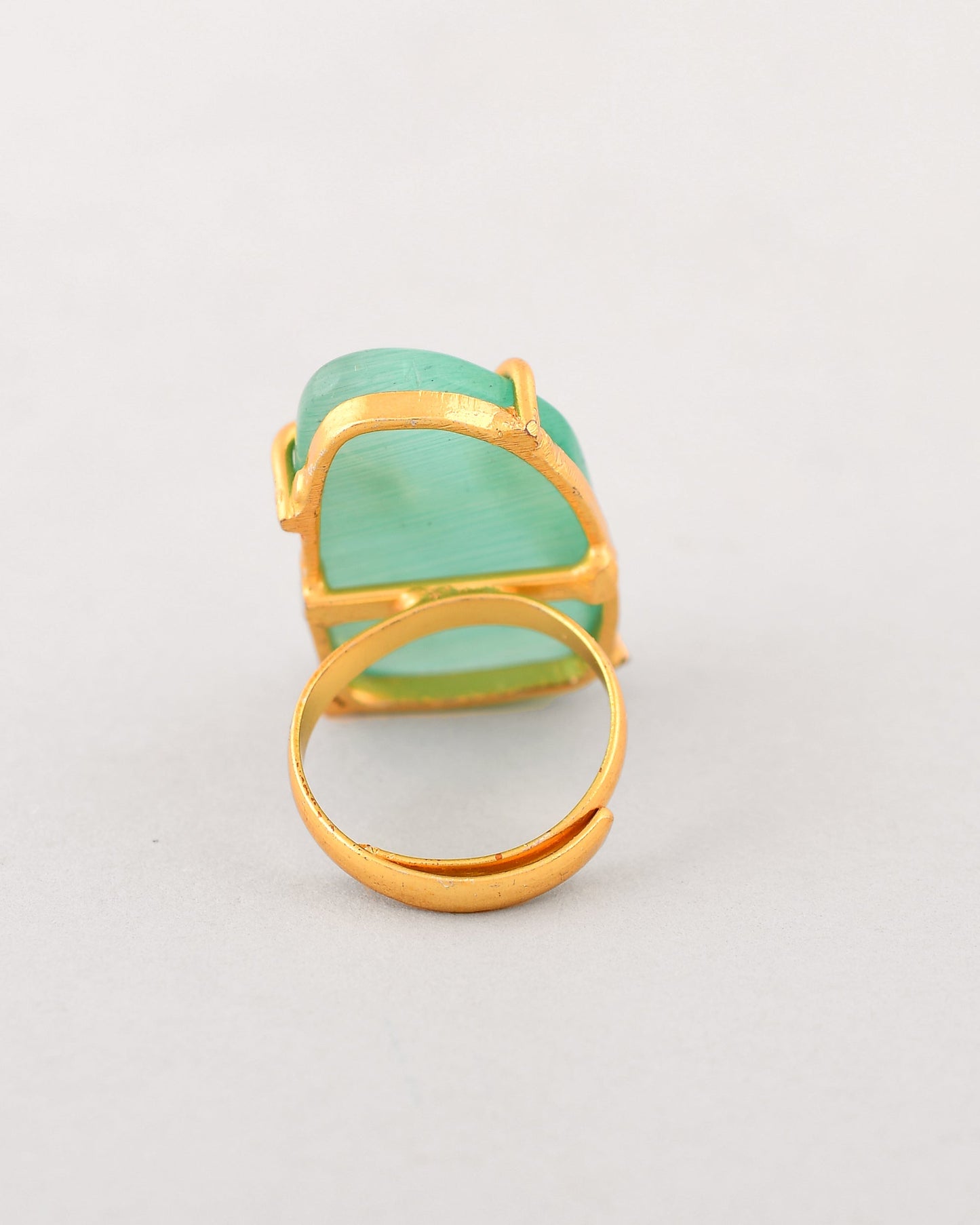 VOJ Gold-Polished Big Green Stone Studded Ring