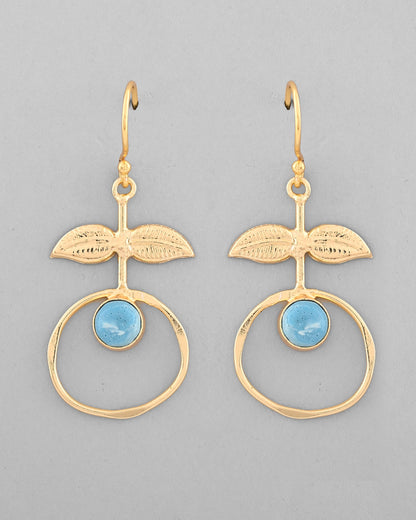 VOJ Gold-Polished Blue Stone Studded Circular Drop Earrings