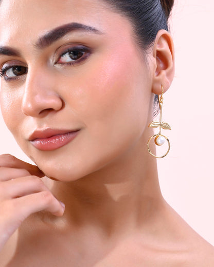 VOJ Gold-Polished White Stone Studded Circular Drop Earrings
