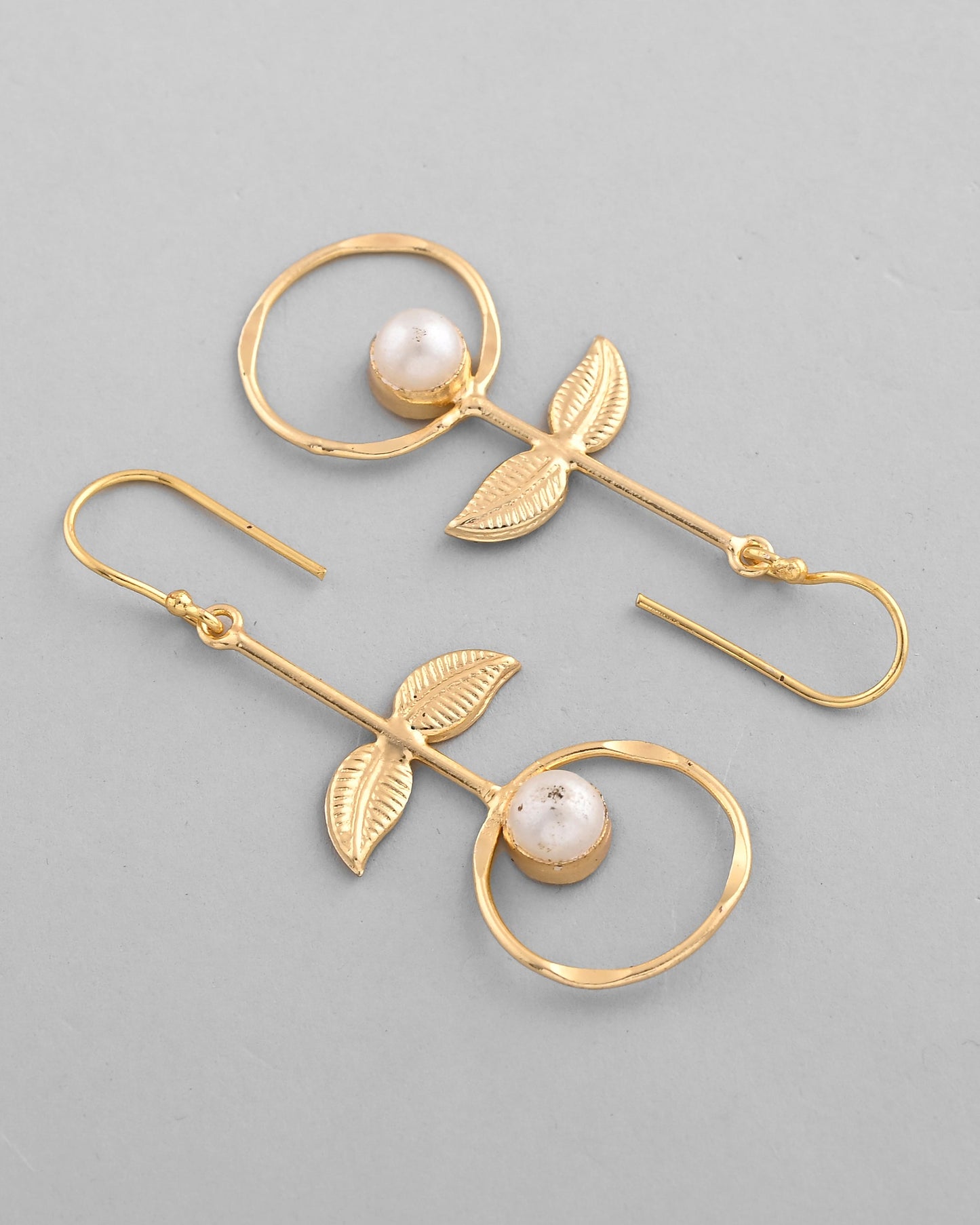 VOJ Gold-Polished White Stone Studded Circular Drop Earrings
