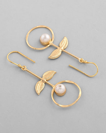 VOJ Gold-Polished White Stone Studded Circular Drop Earrings