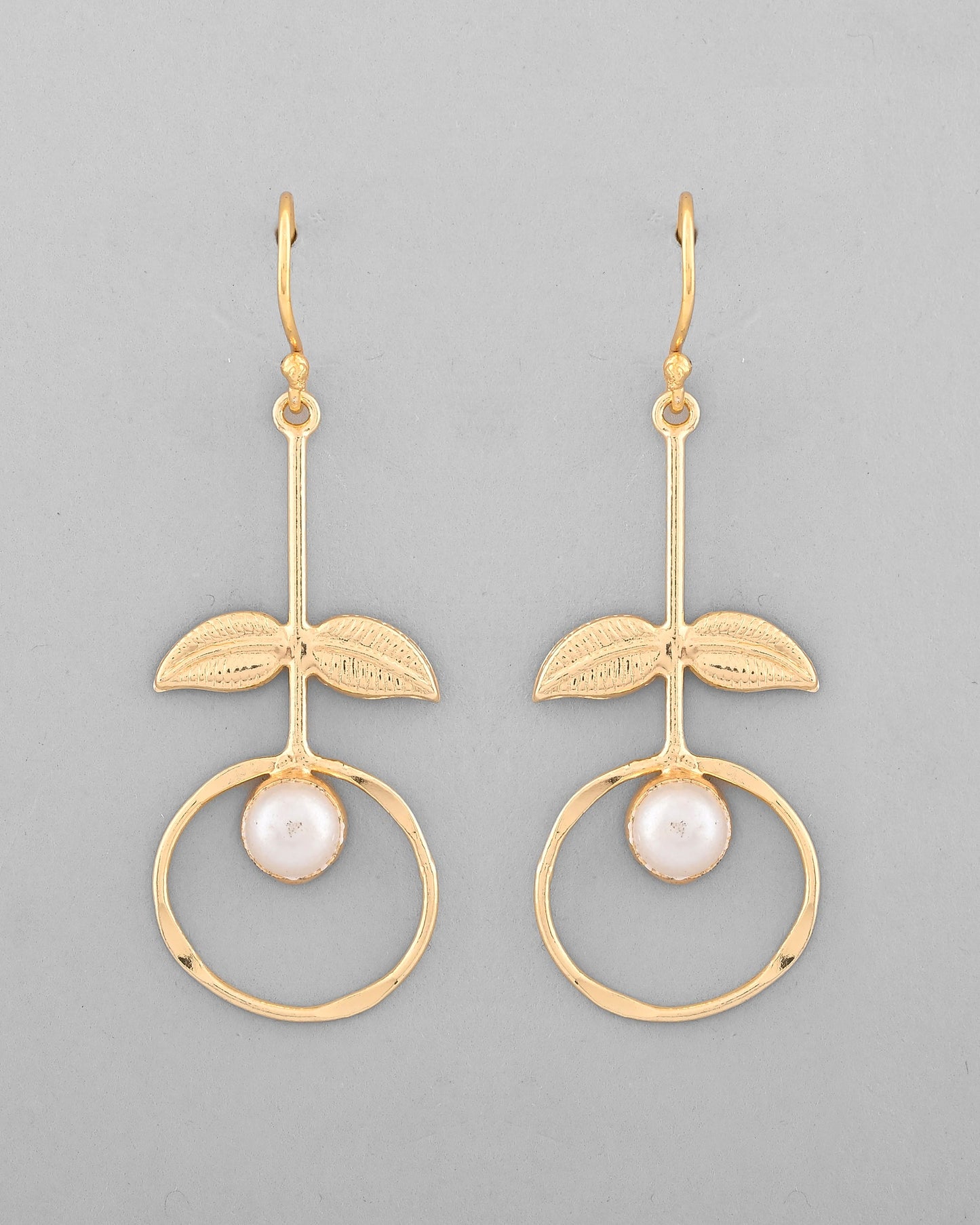 VOJ Gold-Polished White Stone Studded Circular Drop Earrings