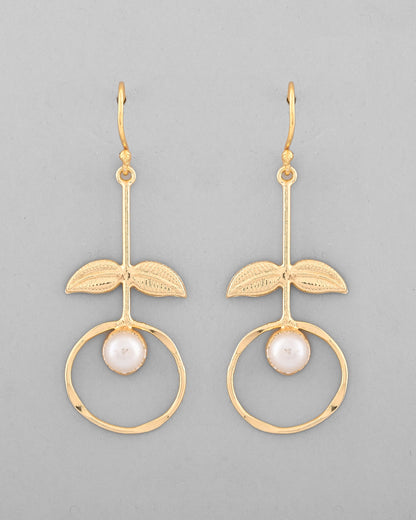 VOJ Gold-Polished White Stone Studded Circular Drop Earrings